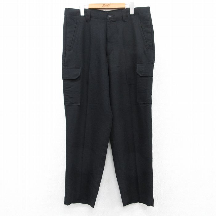 W36★古着 カーゴ パンツ メンズ レーヨン 黒 ブラック 25aug13 中古 ボトムス ロング