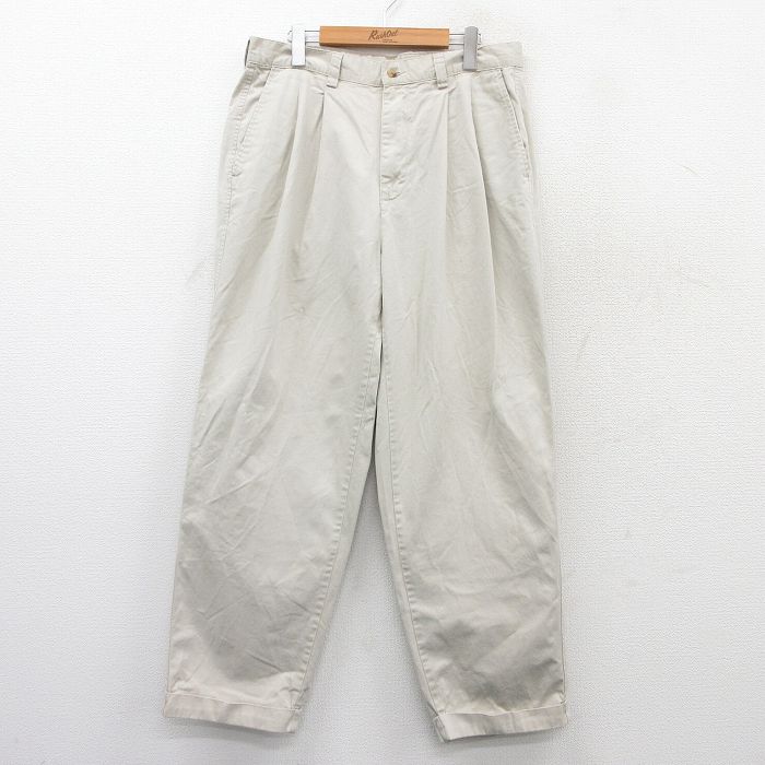 W34★古着 パンツ メンズ コットン 薄ベージュ カーキ 25aug13 中古 ボトムス ロング