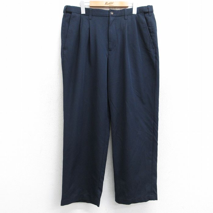 W36★古着 HAGGAR スラックス パンツ メンズ 紺 ネイビー 25aug13 中古 ボトムス ロング