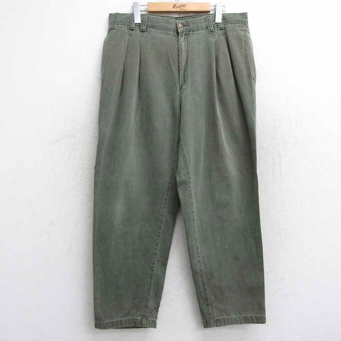 【50%OFF】W36★古着 チノ パンツ チノパン メンズ 90年代 90s コットン タロン 濃緑 グリーン 25aug13 中古 ボトムス ロング