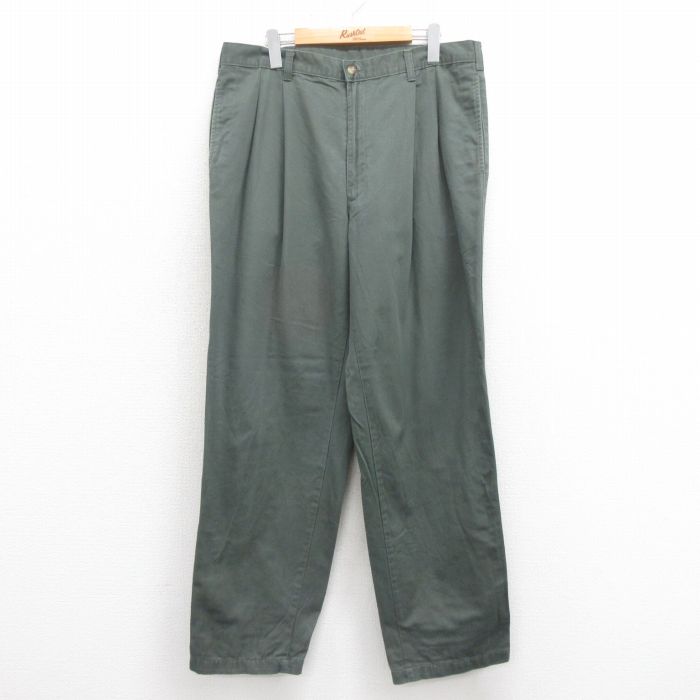 W35★古着 チノ パンツ チノパン メンズ コットン 緑 グリーン 25aug13 中古 ボトムス ロング