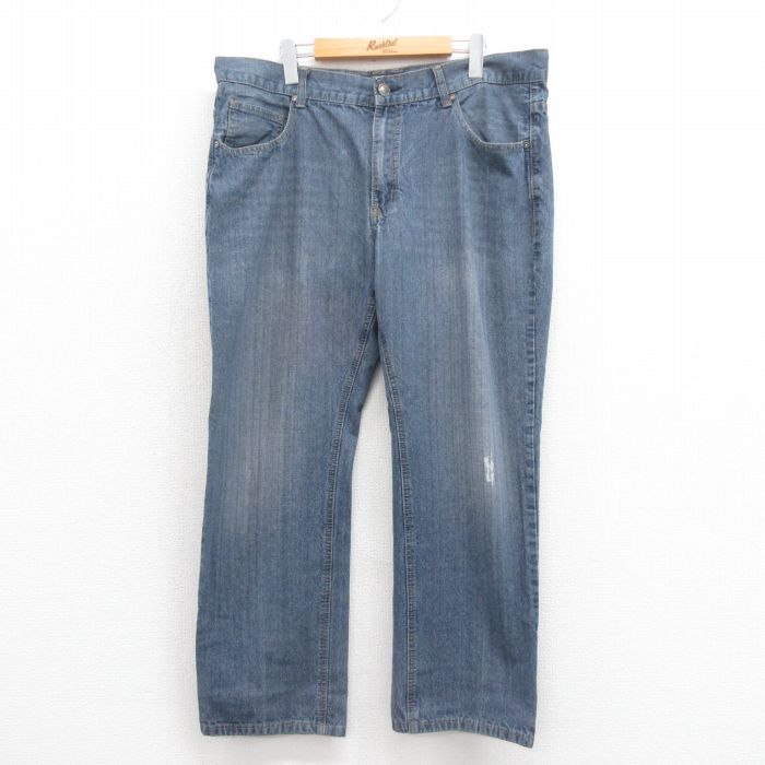 W38★古着 ジーンズ メンズ コットン 紺 ネイビー デニム 25aug13 中古 ボトムス ジーパン Gパン ロング パンツ