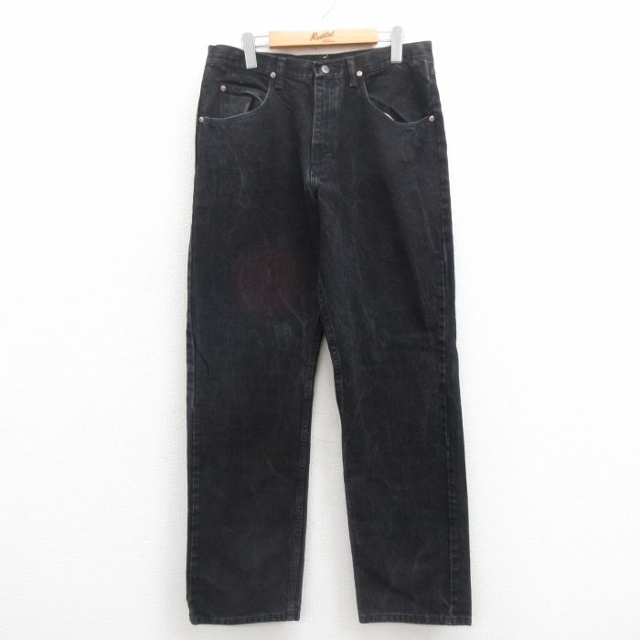 W32★古着 ラングラー Wrangler ジーンズ メンズ コットン 黒 ブラック デニム 25aug13 中古 ボトムス ジーパン Gパン ロング パンツ