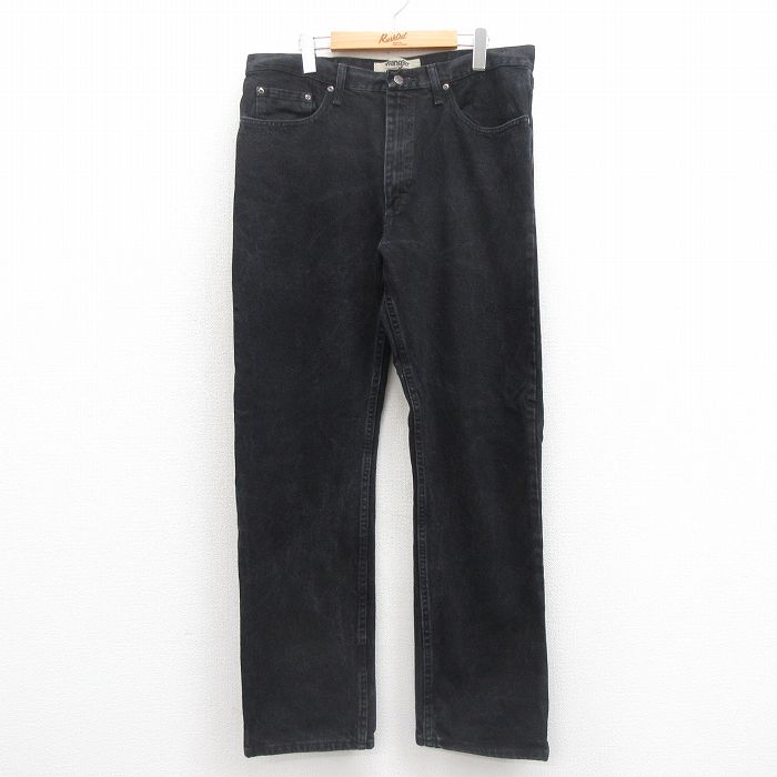 【20%OFF】W36★古着 ラングラー Wrangler ジーンズ メンズ コットン 黒 ブラック デニム 25aug13 中古 ボトムス ジーパン Gパン ロング パンツ