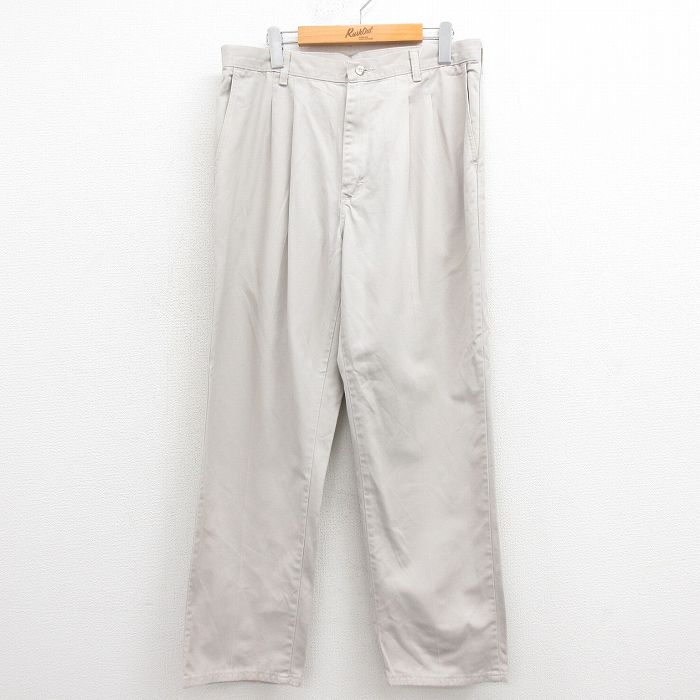 W34★古着 ラングラー Wrangler パンツ メンズ コットン 薄ベージュ カーキ 25aug18 中古 ボトムス ロング
