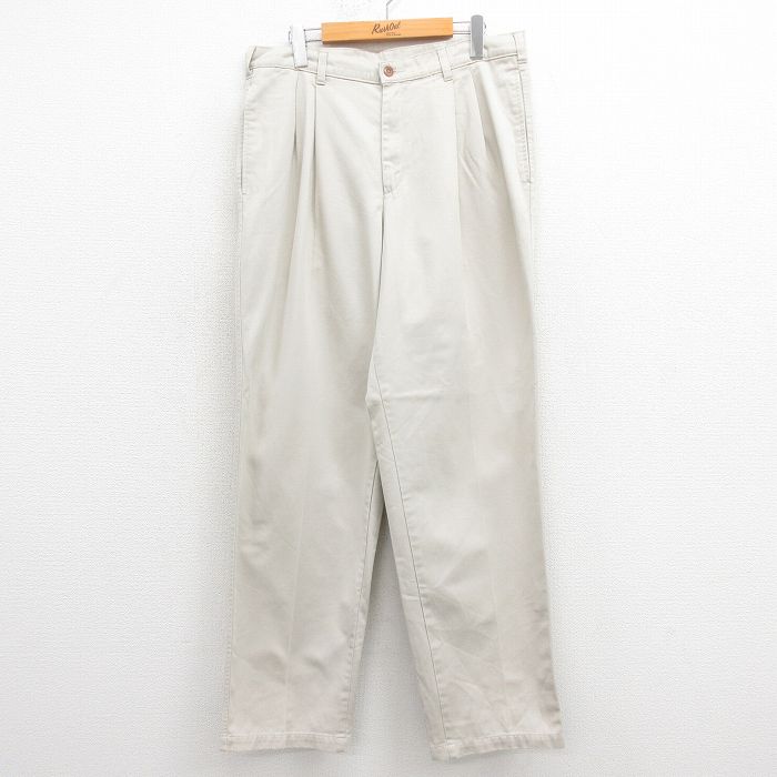 W34★古着 FARAH パンツ メンズ コットン 薄ベージュ カーキ 25aug18 中古 ボトムス ロング