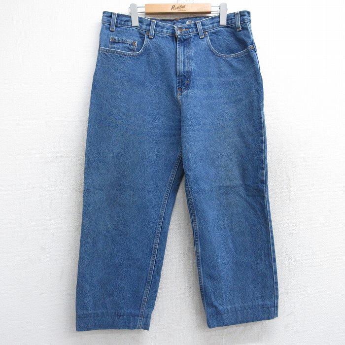 【50%OFF】W36★古着 ジーンズ メンズ ヒゲ コットン 紺 ネイビー デニム 25aug18 中古 ボトムス ジーパン Gパン ロング パンツ