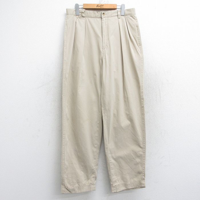 【50%OFF】W34★古着 ノーティカ NAUTICA ブランド パンツ メンズ 90年代 90s コットン ベージュ カーキ 25aug18 中古 ボトムス ロング