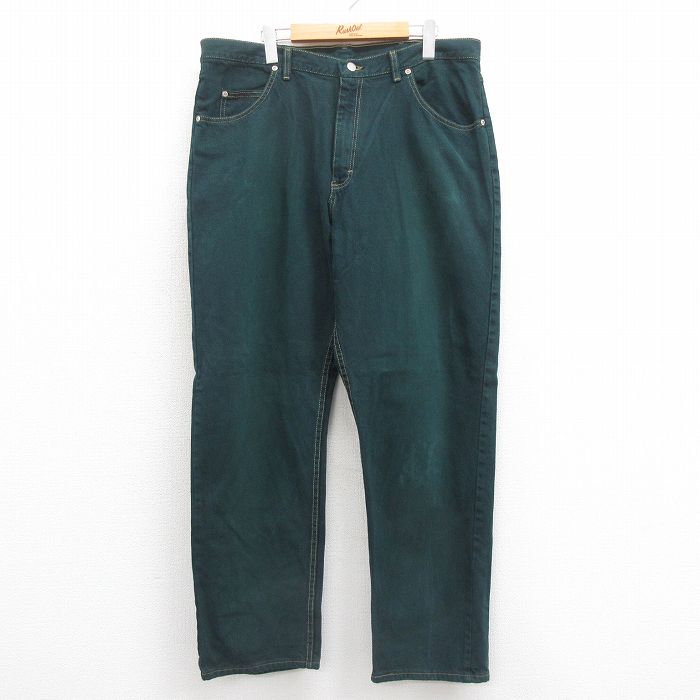W37★古着 ラングラー Wrangler ジーンズ メンズ 緑 グリーン デニム 25aug19 中古 ボトムス ジーパン Gパン ロング パンツ