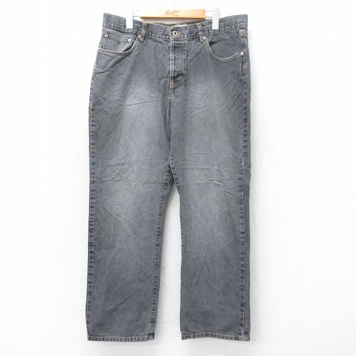W36★古着 トミーヒルフィガー TOMMY HILFIGER ブランド ジーンズ メンズ コットン 黒 ブラック デニム 25aug27 中古 ボトムス ジーパン Gパン ロング パンツ