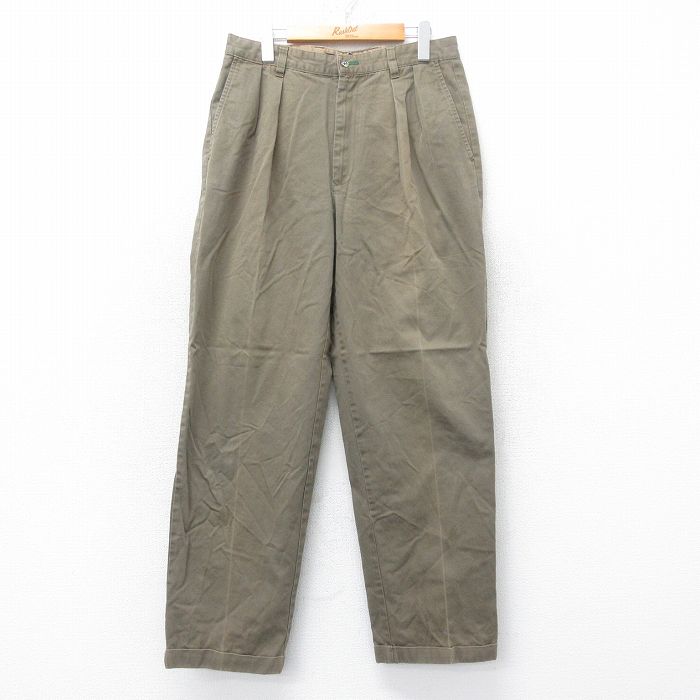 【50%OFF】W32★古着 トミーヒルフィガー TOMMY HILFIGER ブランド パンツ メンズ コットン 緑系 グリーン 25aug27 中古 ボトムス ロング