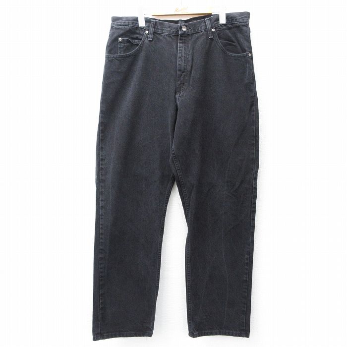 W38★古着 ラングラー Wrangler ジーンズ メンズ コットン 黒 ブラック デニム 25aug28 中古 ボトムス ジーパン Gパン ロング パンツ