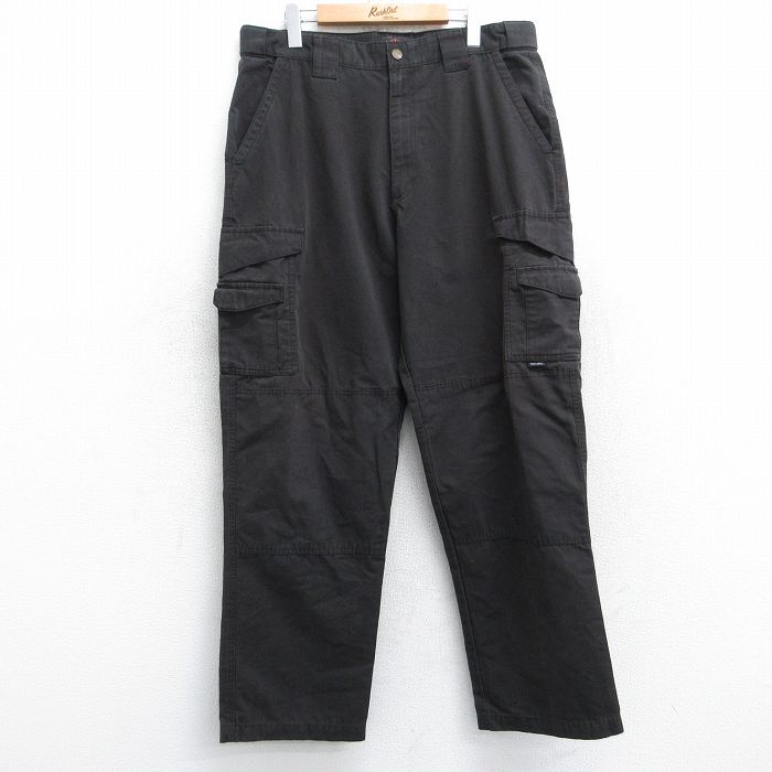 W36★古着 カーゴ パンツ メンズ リップストップ ダブルニー 黒 ブラック 25aug30 中古 ボトムス ロング