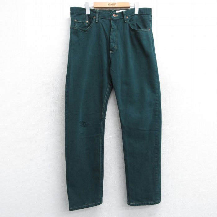 【50%OFF】W36★古着 ラングラー Wrangler ジーンズ メンズ コットン 緑 グリーン デニム 25aug30 中古 ボトムス ジーパン Gパン ロング パンツ