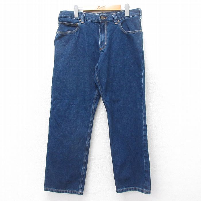 W34★古着 カーハート Carhartt ジーンズ メンズ コットン 濃紺 ネイビー デニム 25sep01 中古 ボトムス ジーパン Gパン ロング パンツ