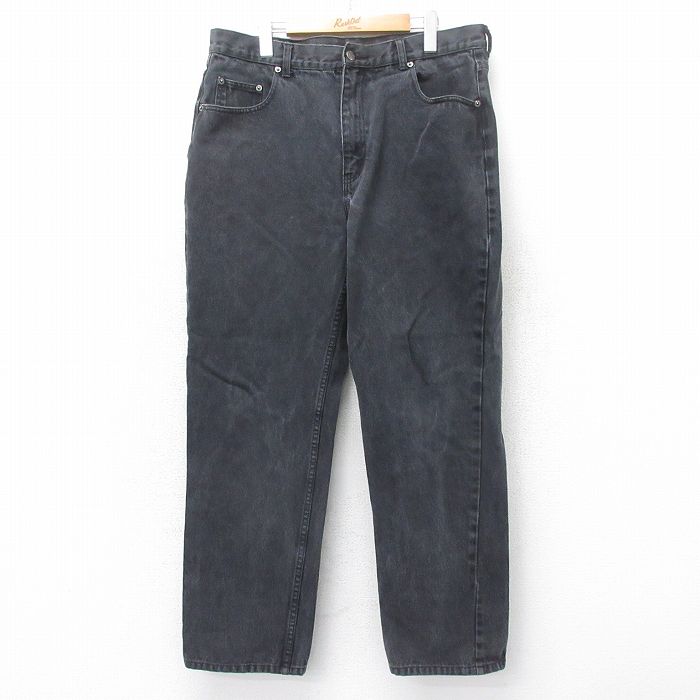 W37★古着 ジーンズ メンズ コットン 黒 ブラック デニム 25sep01 中古 ボトムス ジーパン Gパン ロング パンツ