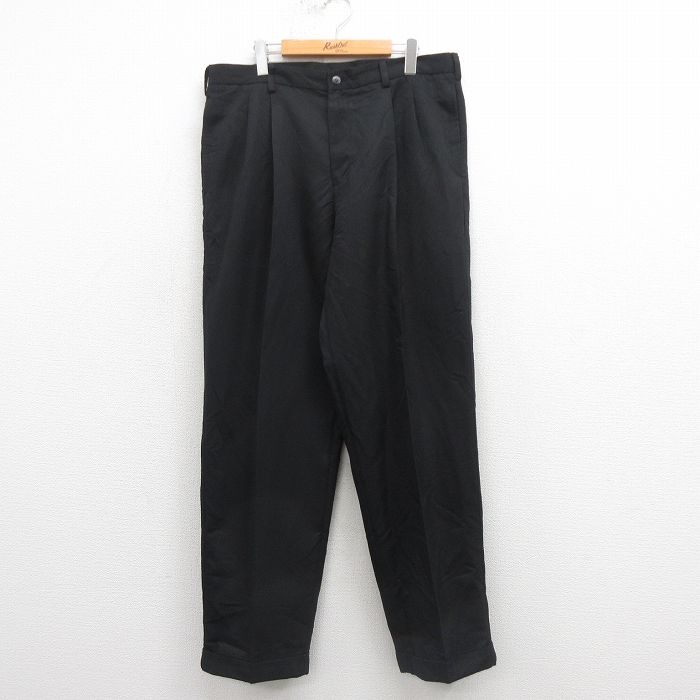 W37★古着 スラックス パンツ メンズ 黒 ブラック 25sep05 中古 ボトムス ロング