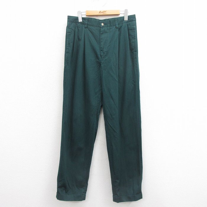 W32★古着 ノーティカ NAUTICA ブランド チノ パンツ チノパン メンズ 90年代 90s コットン 緑 グリーン 25sep05 中古 ボトムス ロング