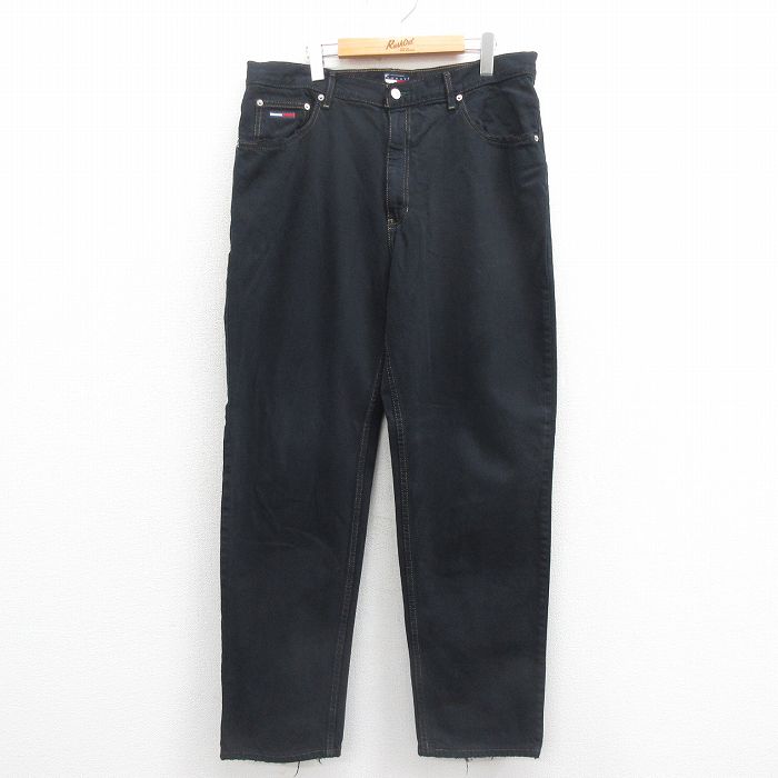 W38★古着 トミーヒルフィガー TOMMY HILFIGER トミージーンズ ブランド ジーンズ メンズ 90年代 90s 黒 ブラック デニム 25sep05 中古 ボトムス ジーパン Gパン ロング パンツ