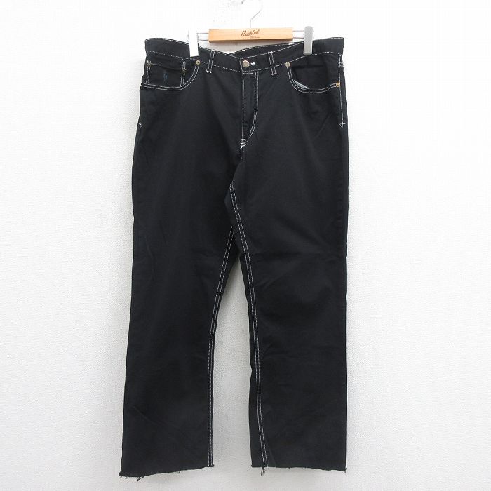W38★古着 ラルフローレン Ralph Lauren ブランド パンツ メンズ ワンポイントロゴ コットン 黒 ブラック 25sep05 中古 ボトムス ロング