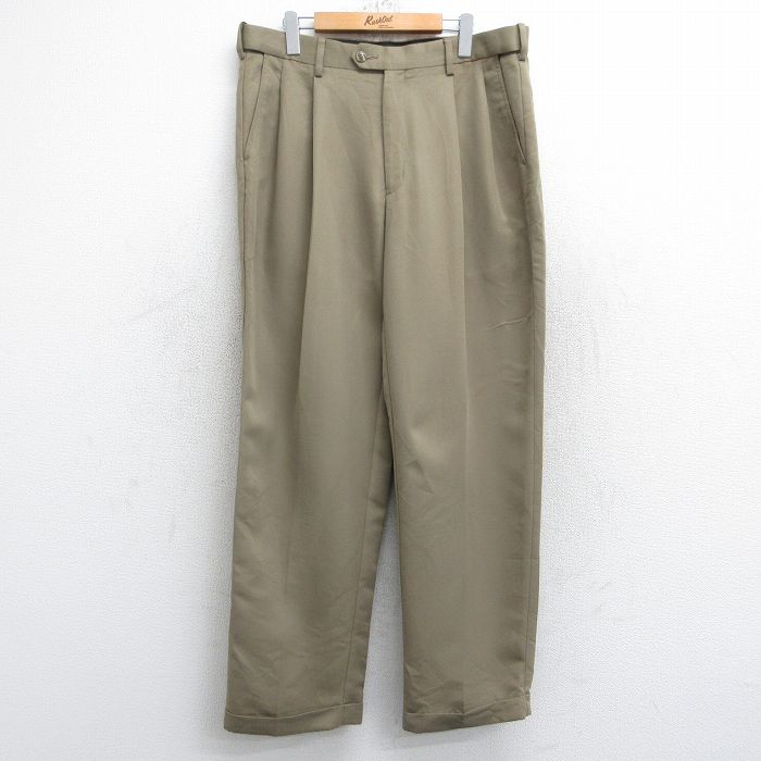 W36★古着 スラックス パンツ メンズ 濃ベージュ カーキ 25sep06 中古 ボトムス ロング