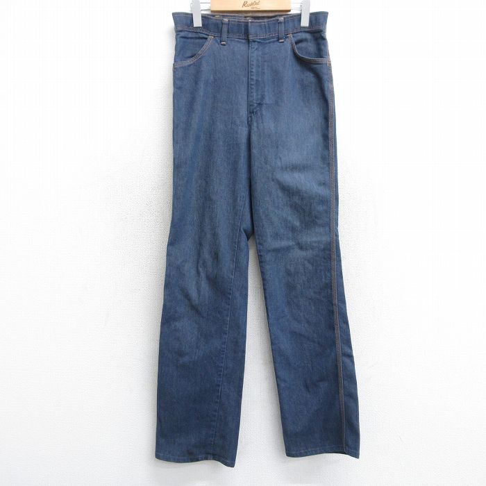 W31★古着 ラングラー Wrangler パンツ メンズ 80年代 80s USA製 濃紺 ネイビー デニム 25sep06 中古 ボトムス ロング