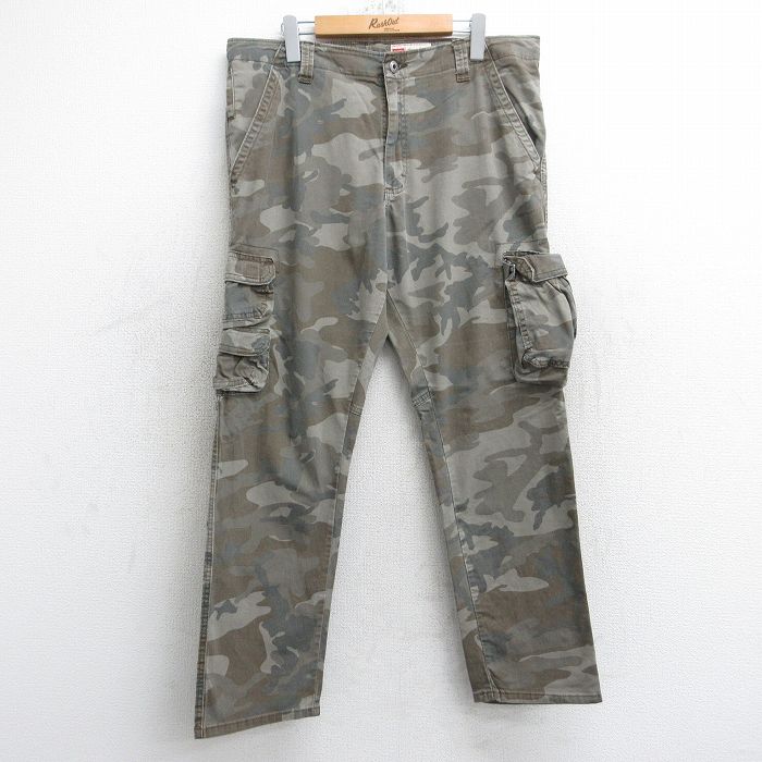 W37★古着 ラングラー Wrangler カーゴ ジーンズ メンズ 茶他 ブラウン 迷彩 25sep06 中古 ボトムス ジーパン Gパン ロング パンツ