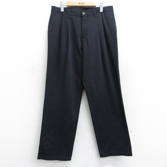 W34★古着 パンツ メンズ コットン 黒 ブラック 25sep06 中古 ボトムス ロング
