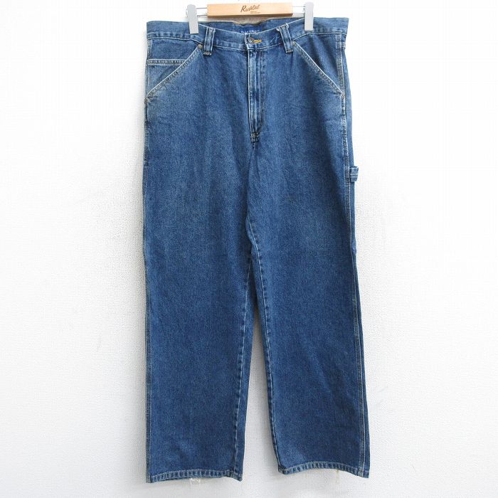 W38★古着 ペインター パンツ メンズ コットン 紺 ネイビー デニム 25sep06 中古 ボトムス ロング
