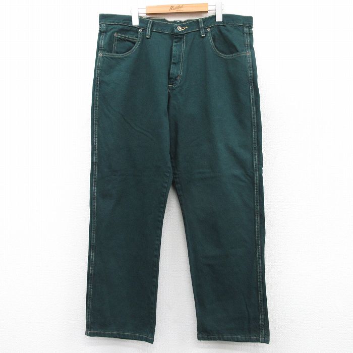 W38★古着 ラングラー Wrangler ジーンズ メンズ コットン 濃緑 グリーン デニム 25sep06 中古 ボトムス ジーパン Gパン ロング パンツ