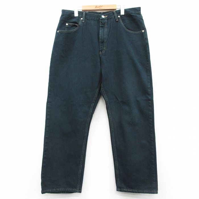 W38★古着 ラングラー Wrangler ジーンズ メンズ コットン 濃緑 グリーン デニム 25sep06 中古 ボトムス ジーパン Gパン ロング パンツ