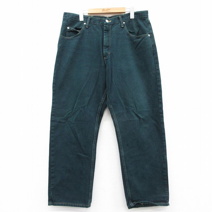 W36★古着 ラングラー Wrangler ジーンズ メンズ コットン 濃緑 グリーン デニム 25sep06 中古 ボトムス ジーパン Gパン ロング パンツ