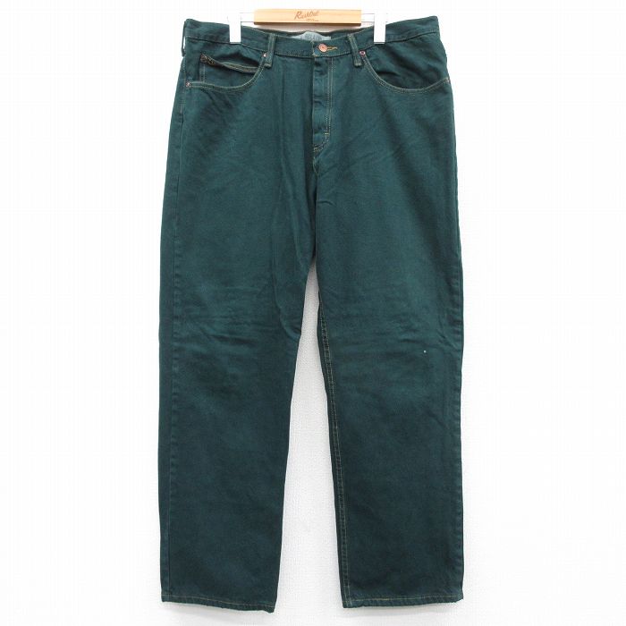 【20%OFF】W38★古着 リー Lee ジーンズ メンズ コットン 濃緑 グリーン デニム 25sep06 中古 ボトムス ジーパン Gパン ロング パンツ