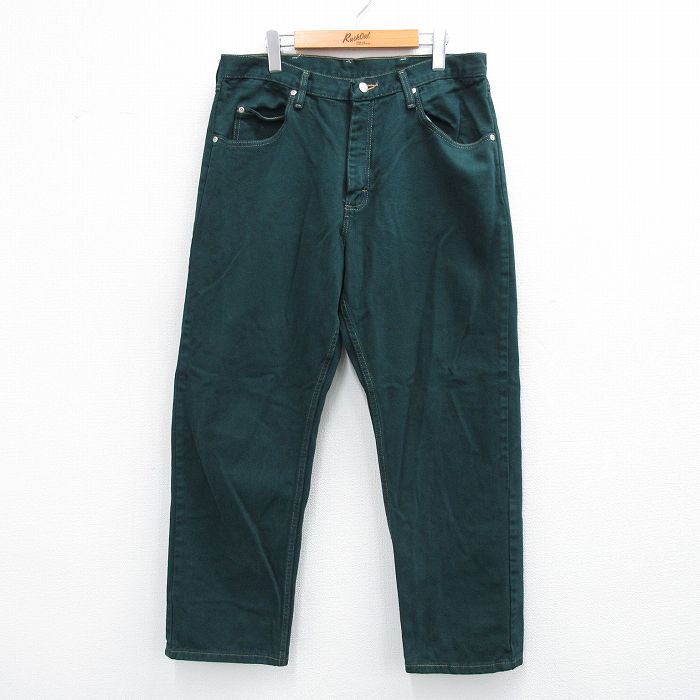 W36古着 ラングラー Wrangler ジーンズ メンズ コットン 濃緑 グリーン デニム 25sep06 中古 ボトムス ジーパン Gパン ロング パンツ