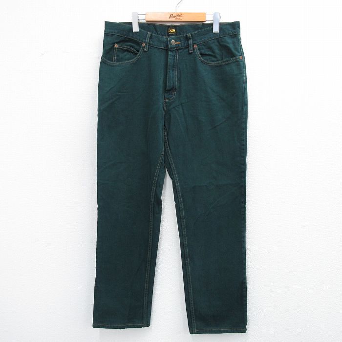 W36★古着 リー Lee ジーンズ メンズ コットン 濃緑 グリーン デニム 25sep06 中古 ボトムス ジーパン Gパン ロング パンツ