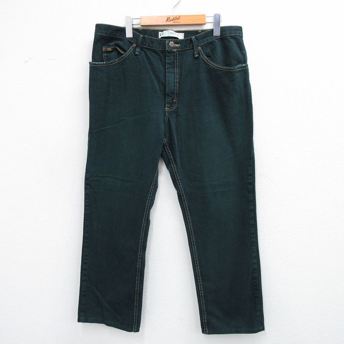 W38★古着 リー Lee ジーンズ メンズ コットン 濃緑 グリーン デニム 25sep06 中古 ボトムス ジーパン Gパン ロング パンツ