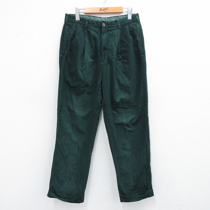 W32★古着 トミーヒルフィガー TOMMY HILFIGER ブランド ジーンズ メンズ 90年代 90s 濃緑 グリーン 25sep06 中古 ボトムス ジーパン Gパン ロング パンツ