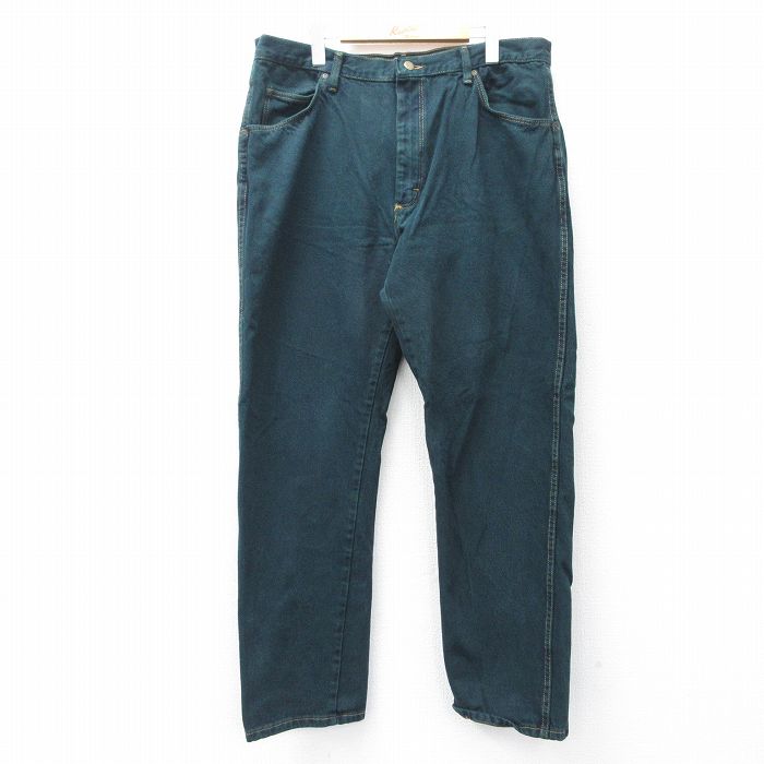 W38★古着 ラングラー Wrangler ジーンズ メンズ コットン 濃緑 グリーン デニム 25sep06 中古 ボトムス ジーパン Gパン ロング パンツ