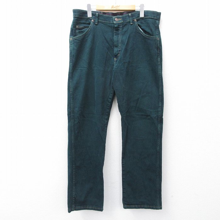 W36★古着 ラングラー Wrangler ジーンズ メンズ 濃緑 グリーン デニム 25sep06 中古 ボトムス ジーパン Gパン ロング パンツ