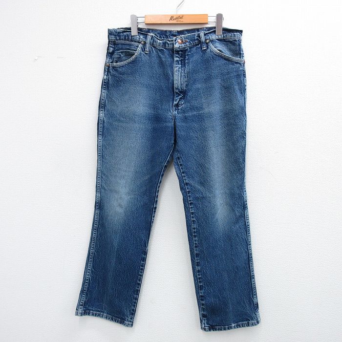 W36★古着 ラングラー Wrangler ジーンズ メンズ ヒゲ 紺 ネイビー デニム 25sep08 中古 ボトムス ジーパン Gパン ロング パンツ