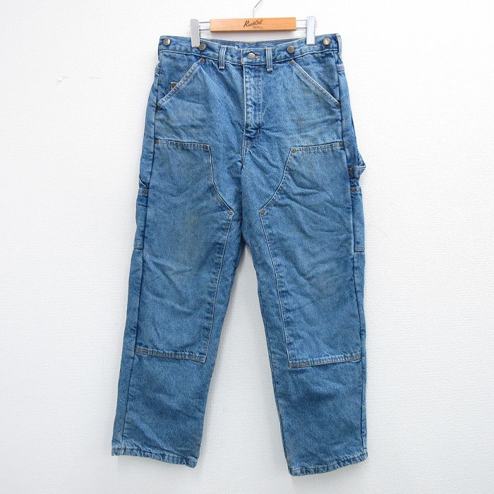 W34★古着 ペインター パンツ メンズ ダブルニー コットン カナダ製 紺 ネイビー デニム 【spe】 25sep08 中古 ボトムス ロング