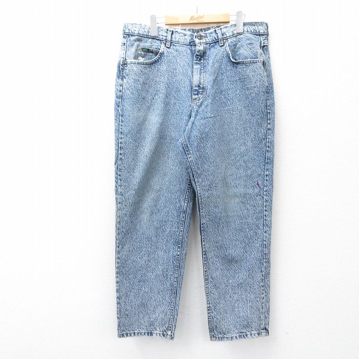 W37★古着 リー Lee ジーンズ メンズ ケミカルウォッシュ コットン USA製 紺 ネイビー デニム 【spe】 25sep09 中古 ボトムス ジーパン Gパン ロング パンツ