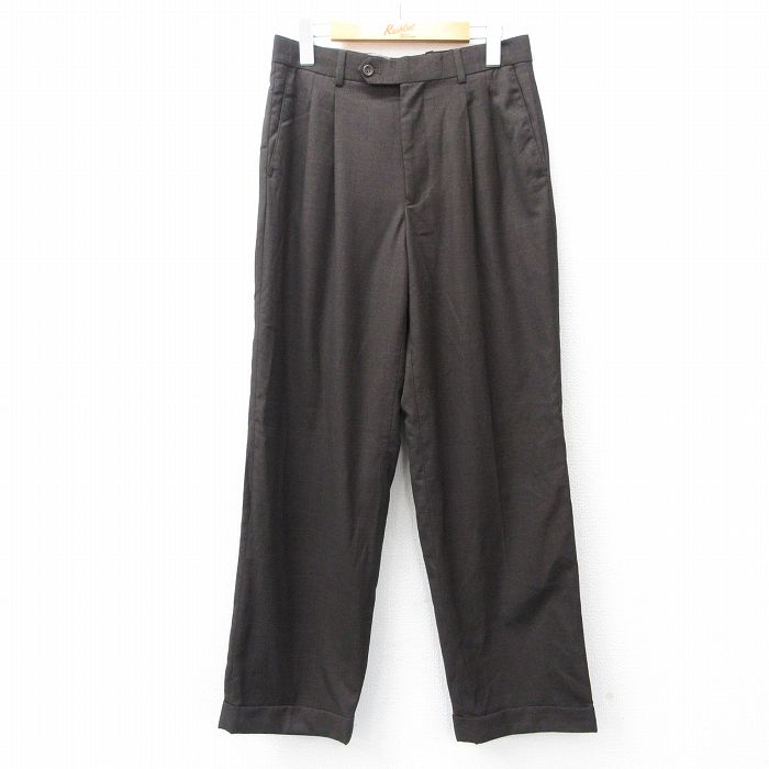 W30★古着 パンツ メンズ 茶 ブラウン チェック 25sep09 中古 ボトムス ロング