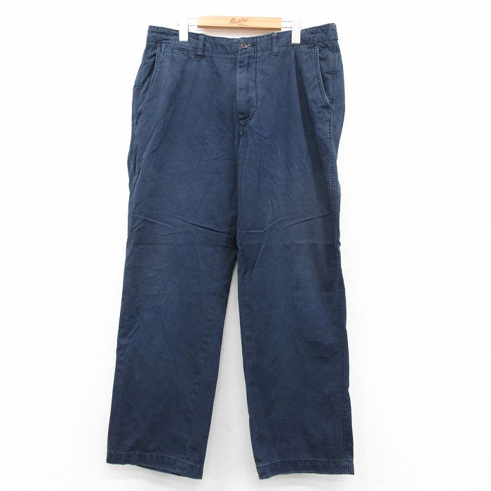 W35★古着 ラルフローレン Ralph Lauren ブランド パンツ メンズ ワンポイントロゴ コットン 紺 ネイビー 25sep09 中古 ボトムス ロング