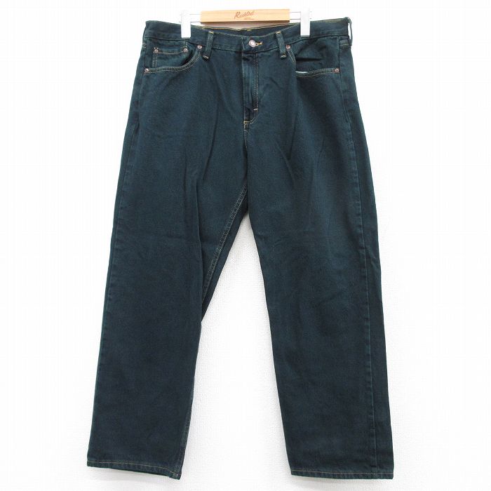 W36★古着 ラングラー Wrangler ジーンズ メンズ コットン 濃緑 グリーン 25sep10 中古 ボトムス ジーパン Gパン ロング パンツ