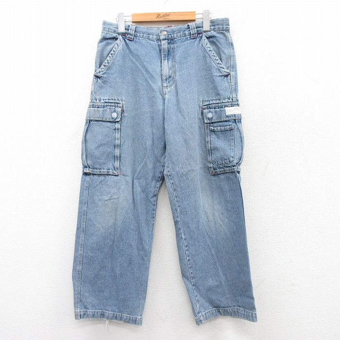 W31★古着 リー Lee カーゴ パンツ メンズ 紺 ネイビー デニム 【spe】 25sep10 中古 ボトムス ロング