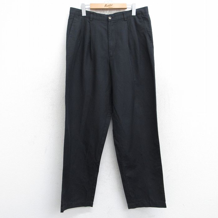W34★古着 パンツ メンズ リネン 黒 ブラック 25sep11 中古 ボトムス ロング