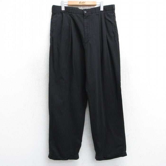 W35★古着 パンツ メンズ コットン 黒 ブラック 25sep11 中古 ボトムス ロング