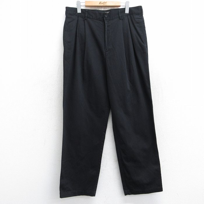 W34★古着 STRUCTURE パンツ メンズ コットン 黒 ブラック 25sep11 中古 ボトムス ロング