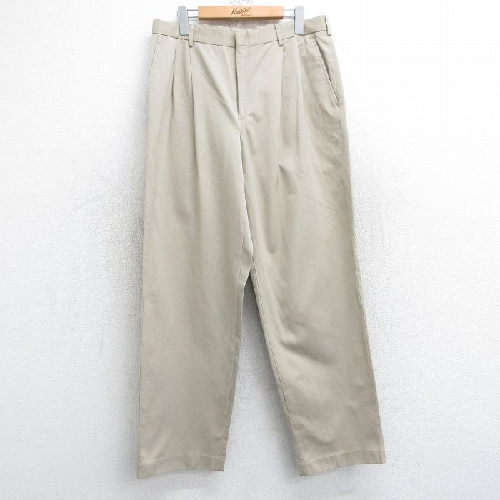 W33★古着 ランズエンド スラックス パンツ メンズ 00年代 00s ベージュ カーキ 25sep11 中古 ボトムス ロング
